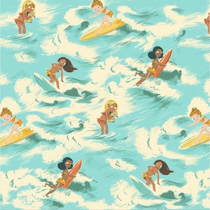Windham Fabrics, Malibú, Sayulita LINEN COTTON en Aquamarine, por Heather Ross, por media yarda