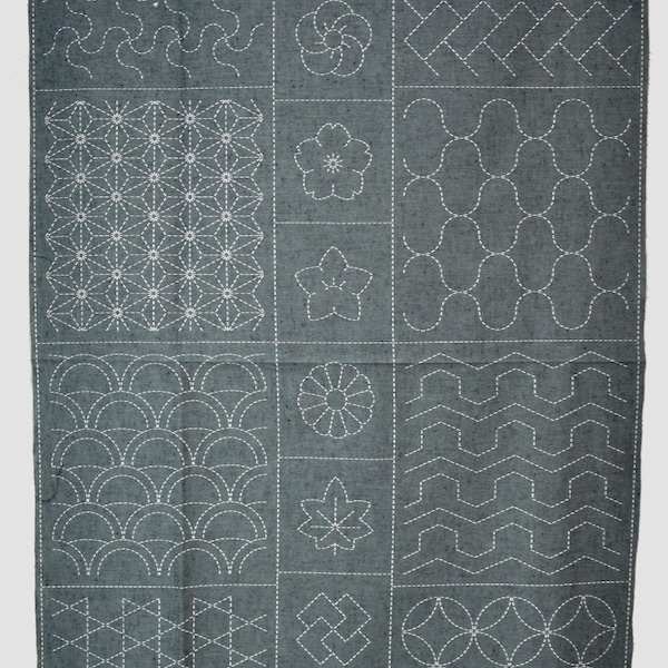 Limited Edition* Olympus X Susan Briscoe Sashiko Pre-printed Panel - Traditional Patterns in Kofu Tsumugi Cotton (Available in 6 Colours)