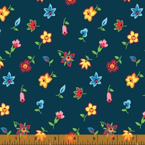 Five and Ten by Denyse Schmidt, Floral Toss in Navy, Windham Fabrics, per half yard