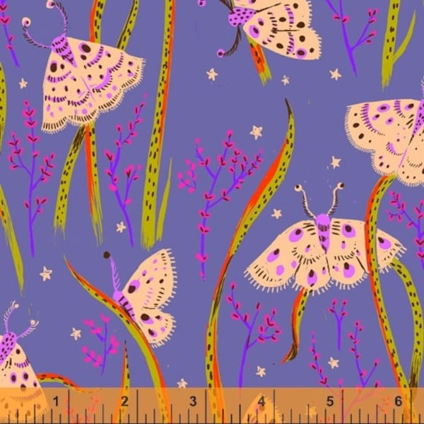 Heather Ross 20th Anniversary, Moths in Twilight, by Heather Ross for Windham Fabrics, per half-yard, Sleeping Porch