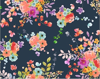 Wild Meadow by Sue Miano, Bountiful Bouquets in Navy, Windham Fabrics, per half-yard,