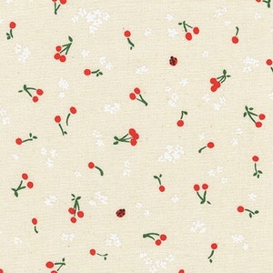 Cheery Blossom, Petite Cherries Natural, par Wishwell pour Robert Kaufman Fabrics par demi-mètre