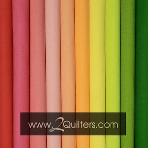 Lot de tissus (taille au choix) Kona Cotton : palette Spring Time 2Quilters, 10 pièces, expédition forfaitaire