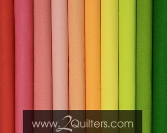 Fabric Bundle (select size) Kona Cotton Solids: 2Quilters Spring Time palette, 10 pcs, Flat Rate Shipping
