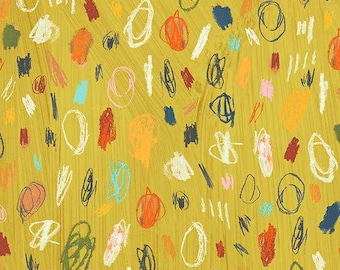 Happy by Carrie Bloomston, Artist in Mustard, per half-yard, Windham Fabrics