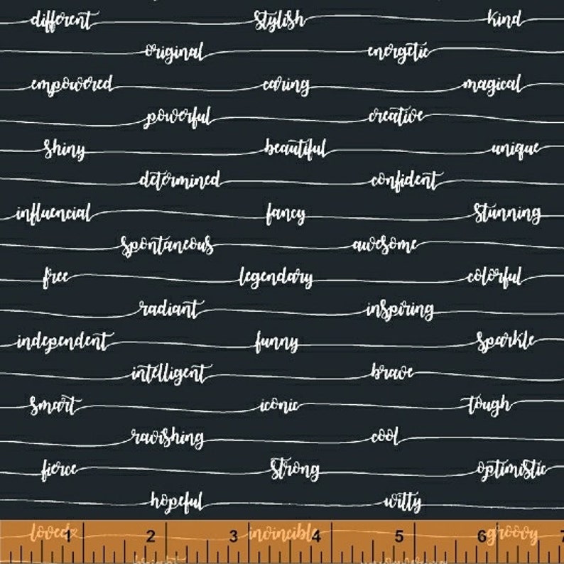 Windham Fabrics per half yard Cursive in Night Good Vibes Only