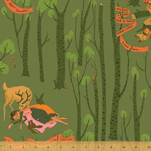 Windham Fabrics, Snow White in Dark Green &quot;Far Far Away 3&quot; by Heather Ross, per half-yard