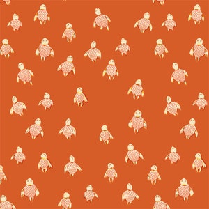 Telas Windham, Malibú, Tortugas marinas en naranja, de Heather Ross, 112 cm (ÚLTIMA PIEZA)