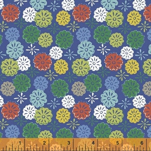 Windham Fabrics, Mouse Camp Flowers Corduroy (blue), by Erica Hite, per half-yard