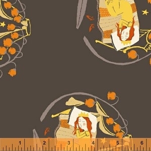Windham Fabrics, Sleeping Beauty in Charcoal &quot;Far Far Away 2&quot; by Heather Ross, per half-yard