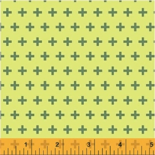 Windham Fabrics, Crosses (lime) "Meet the Royal Court" by Jill McDonald, per half-yard