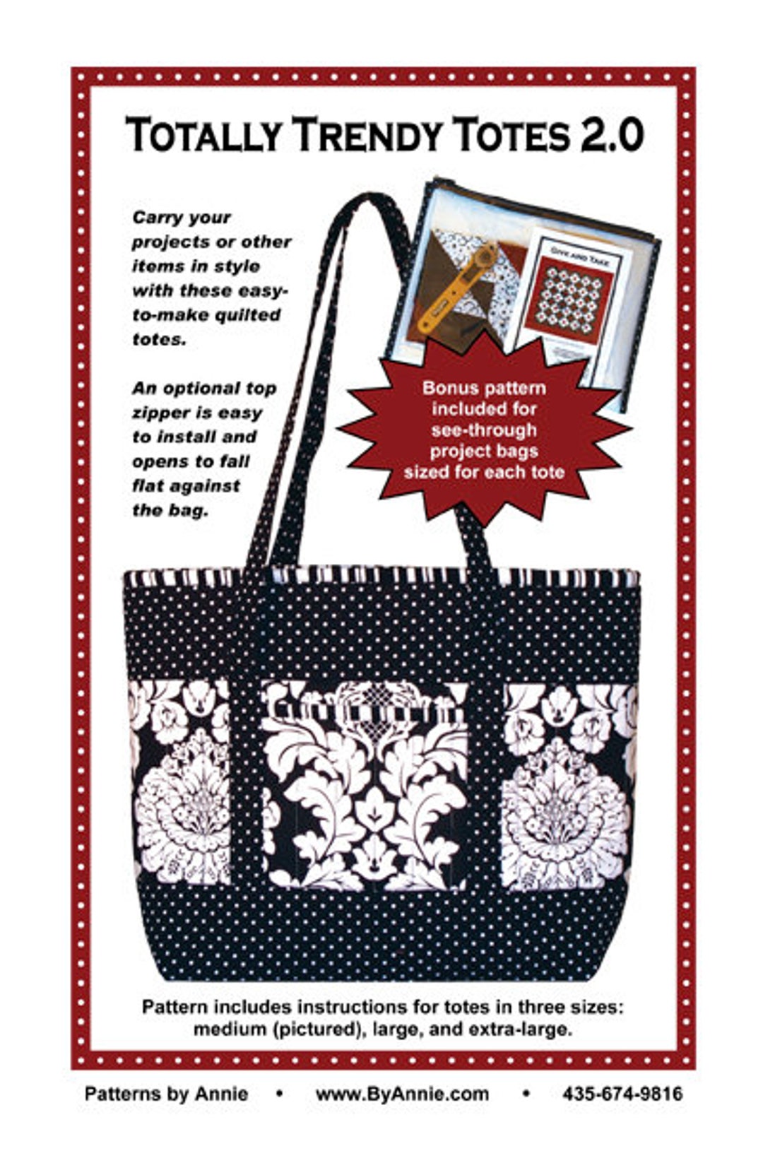 ★TOUT Y EST★ QUILTING POCKET BAGblack 20WT_1D_41 Totally Trendy Totes 2.0, Patterns by Annie, Pattern Booklet