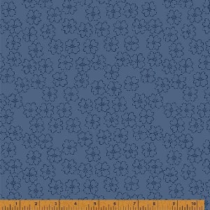 Indigo Stitches by Whistler Studios, Blossom in Slate Blue, per half-yard, Windham Fabrics