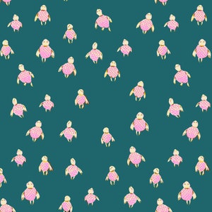 Windham Fabrics, Malibu, Sea Turtles LAWN en Dark Teal, de Heather Ross, por media yarda