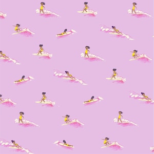 Windham Fabrics, Malibu, Tiny Surfers in Pink, by Heather Ross, per half-yard