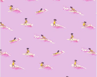 Windham Fabrics, Malibu, Tiny Surfers in Pink, by Heather Ross, per half-yard