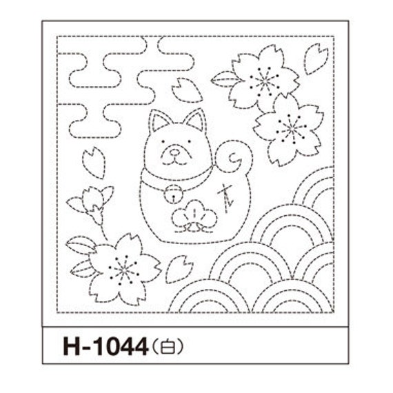 Hana*　0423 Olympus #H-1044, Hana-fukin Sashiko, Dog & Sakura (white) - Etsy