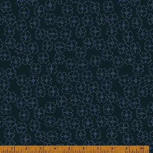 Indigo Stitches by Whistler Studios, Blossom in Indigo, per half-yard, Windham Fabrics