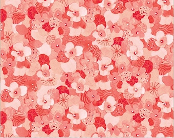 Wild Meadow by Sue Miano, Flowering Hedge in Coral, Windham Fabrics, per half-yard,