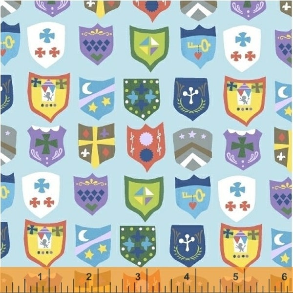 Windham Fabrics, Royal Crests (light blue) "Meet the Royal Court" by Jill McDonald, 1-yard (36"), Last Piece