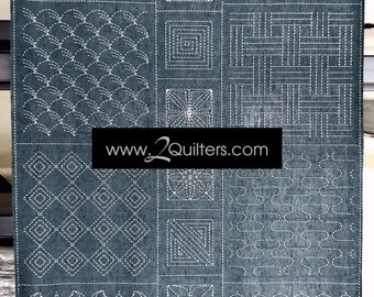 Édition limitée* Panneau préimprimé Olympus X Susan Briscoe Sashiko 2020 - Motifs traditionnels en coton kofu tsumugi (disponible en 6 couleurs)