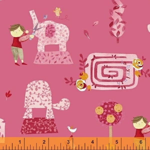 Windham Fabrics, Topiary (pink) "Meet the Royal Court" by Jill McDonald, per half-yard