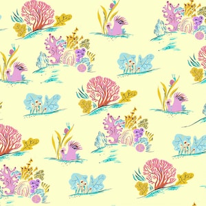 Windham Fabrics, Malibú, Coral in Blue, de Heather Ross, por media yarda
