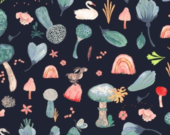 Windham Fabrics, Forest Fairies, Mushroom Forest in Midnight par Katherine Quinn, par demi-verge, OEKO-TEX CERTIFIED