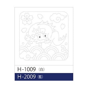 May include: Black and white line art illustration of a dragon with a cloud and cherry blossom design. The text "H-1009 (白)" and "H-2009 (藍)" is below the image.