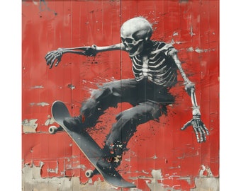 Skateboard Skeleton Red Matte Vertical Posters