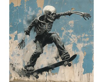 Skateboard Skeleton Blue Matte Vertical Posters