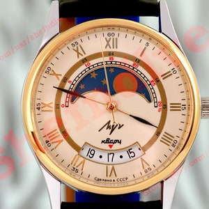 LEGENDARY Russian watch Luch Lunnik NOS!! Sun Moon Phase Earth SPACE style