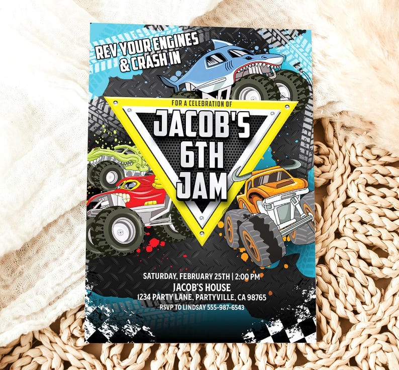 Monster Truck Birthday Invitation, Monster Jam Party (Digital or Printed) image 4