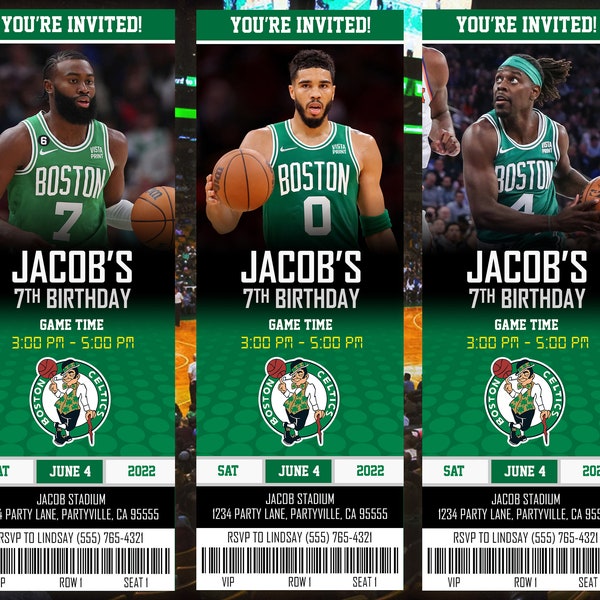 Boston Celtics Themed Ticket Invitation, Boston Celtics Invite, Celtics Theme Party, BOS Birthday, Digital Download, Printed Party Invite