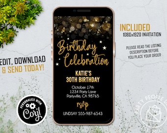 Birthday Celebration Invitation, E-Invite, Digital Party Evite, E-Invite Template, Downloadable, Editable Text Message Invite