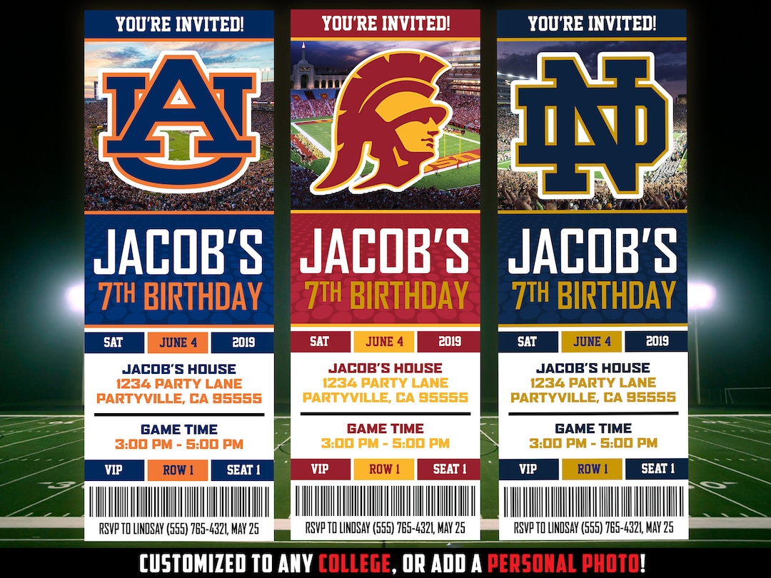 College Football Ticket Invite, NCAA Theme Ticket Invitation, Sports
