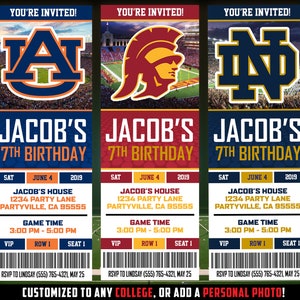 College Football Ticket Invite, NCAA Theme Ticket Invitation, Sports Theme Birthday, Football Ticket, Alumni Ticket Themed Invite, Printable