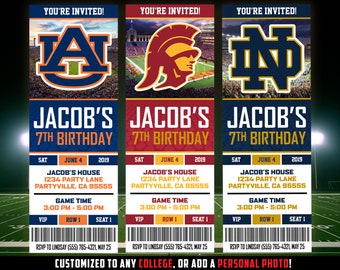 College Football Ticket Invite, NCAA Theme Ticket Invitation, Sports Theme Birthday, Football Ticket, Alumni Ticket Themed Invite, Printable