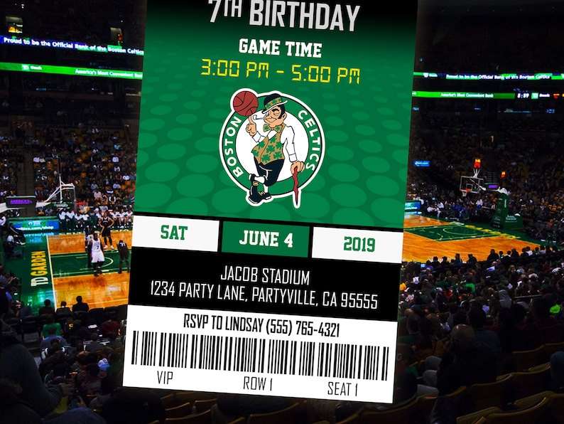Boston Celtics Themed Ticket Invitation Boston Celtics Etsy