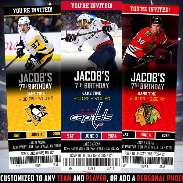 Hockey Ticket Invitation, NHL Invite, Sports Themed Ticket Invite, NHL Theme, Printable Party Invitation, Printed Birthday Invitation