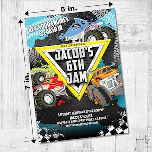 Monster Truck Birthday Invitation, Monster Jam Party (Digital or Printed) image 3