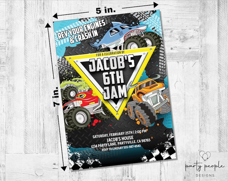 Monster Truck Birthday Invitation, Monster Jam Party (Digital or Printed) image 3