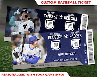 Personalized Baseball Game Ticket, MLB Souvenir (Digital or Printed)