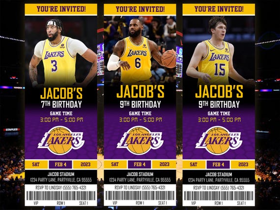 Los Angeles Lakers Themed Ticket Invitation Lakers Ticket Invite Laker Theme Party LA Birthday Digital Download Printed Party Invite Etsy