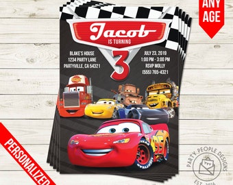 Cars Birthday Invitation, Cars Birthday Invite, Cars Party, Child Birthday Invitation, Cars Invite, Disney Invite, Lightning McQueen