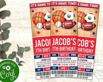 Editable Sports Ticket Birthday Invitation, All-Star Game Invite (Digital Download)