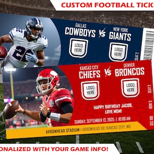 Custom Football Tickets, Surprise Gift Football Ticket, Football Ticket, Football Game Stub, Personalized Sports Football Ticket