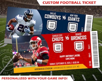 Personalized Football Game Ticket Souvenir