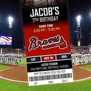 Atlanta Braves Themed Ticket Invitation, Braves Ticket Invite, MLB ...