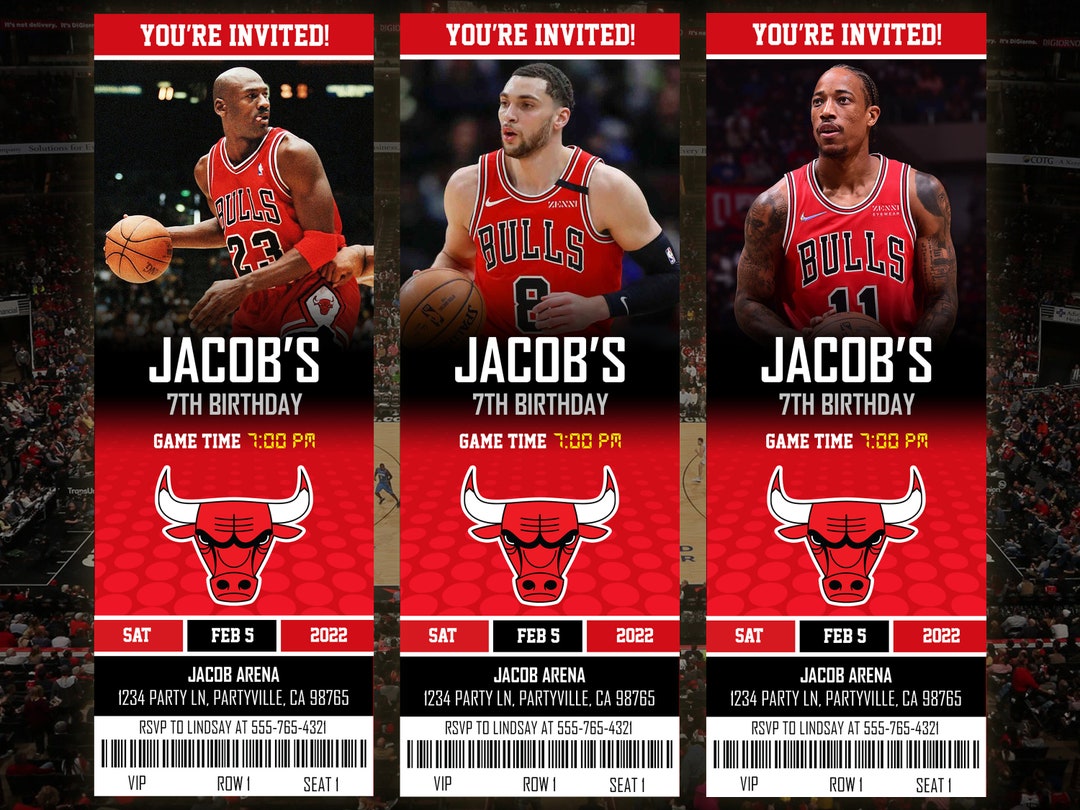 Chicago Bulls Themed Ticket Invitation, Bulls Ticket Invite, Bulls